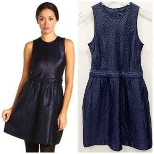 Theory Mildra Linden Fit & Flare Wool Blend Dress Navy Blue Textured Size 6